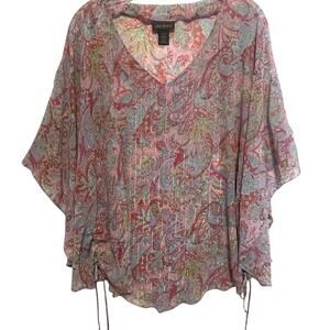 Lane Bryant Sheer Paisley Metallic Kaftan Top Womens Size 14/16 Kimono XL Blouse